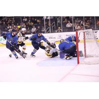 Providence Bruins' Chris Wagner battles Springfield Thunderbirds' Vadim Zherenko