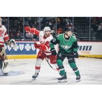 Grand Rapids Griffins' Jared McIsaac and Texas Stars' Tanner Kero in action