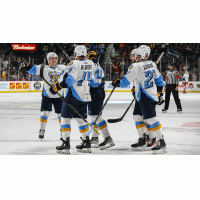 Toledo Walleye exchange congratulations after a goal