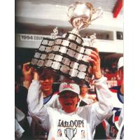 Former Kamloops Blazers Athletic Trainer and Equipment Manager Greg 'Spike' Wallace celebrates with the team