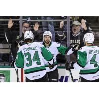 Texas Stars' Marian Studenic and Will Butcher celebrate win