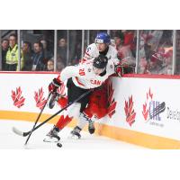 Team Canada's Zach Ostapchuk battles Team Czechia's David Jiricek