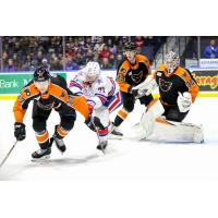 Lehigh Valley Phantoms defend against the Rochester Americans