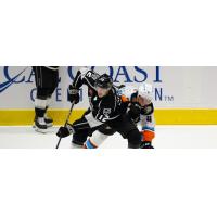 Ontario Reign's Tobie Bisson Battles San Diego Gulls' Drew Helleson