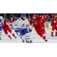 Wichita Thunder defenseman Kyle Rhodes (left) vs. the Allen Americans