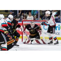 Kelowna Rockets' Adam Kydd battles Vancouver Giants' Brett Mirwald