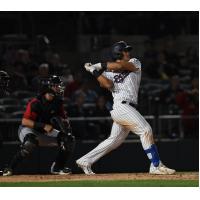 Jasson Dominguez at bat for the Somerset Patriots