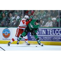 Grand Rapids Griffins' Joel L'Esperance battles Texas Stars' Riley Tufte