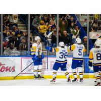 Saskatoon Blades' Trevor Wong celebrates win