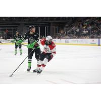 Savannah Ghost Pirates' Vincent Marleau and Cincinnati Cyclones' Josh Burnside on game night