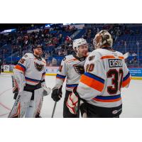 Lehigh Valley Phantoms' Pat Nagle, Elliot Desnoyers, Samuel Ersson