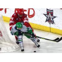 Allen Americans defenseman Xavier Bernard (top)