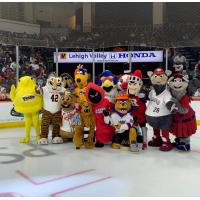 Lehigh Valley Phantoms' mascot, MeLVin, celebrates birthday with fellow mascots