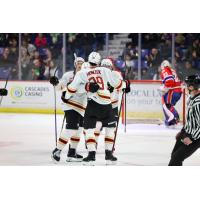 Vancouver Giants celebrate one of Samuel Honzek's goals vs. the Spokane Chiefs