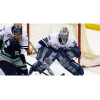 Victoria Royals goaltender Nicholas Cristiano faces the Seattle Thunderbirds