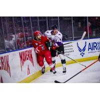 Mikael Robidoux of the Allen Americans up against the boards