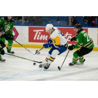 Saskatoon Blades' Aidan De La Gorgendiere versus Prince Albert Raiders' Keaton Sorensen