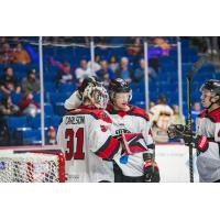 Rapid City Rush's Adam Carlson and Tyson Helgesen celebrate win