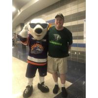 Writer Fran Stuchbury and Orlando Solar Bears mascot Shades