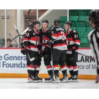 Belleville Senators' Cole Reinhardt, Dillon Heatherington and Jacob Bernard-Docker on game night