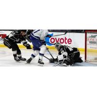 Ontario Reign's Cal Petersen and Jacob Moverare in action