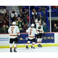 Vancouver Giants' Carson Haynes, Ty Thorpe and Samuel Honzek on game night