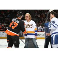 Lehigh Valley Phantoms' Louie Belpedio and Toronto Marlies' Joseph Blandisi on game night