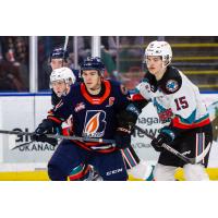 Kamloops Blazers' Logan Stankoven and Kelowna Rockets' Trae Johnson on game night