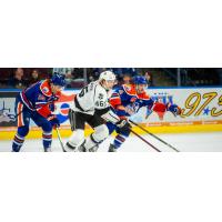 Ontario Reign's Nate Schnarr versus Bakersfield Condors' Dino Kambeitz and Cam Dineen