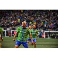 Seattle Sounders FC forward Jordan Morris reacts after his goal