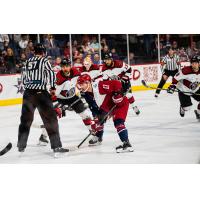 Chad Butcher of the Allen Americans faces off with the Rapid City Rush