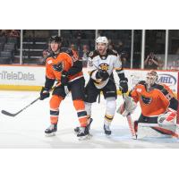 Lehigh Valley Phantoms goaltender Nolan Maier and defenseman Ronnie Attard vs. the Providence Bruins