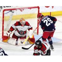 Allen Americans left wing Colby McAuley eyes the Rapid City Rush goal