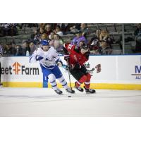 Wichita Thunder's Mark Liwiski and Rapid City Rush's Carter Robertson in action