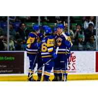 Saskatoon Blades' Aidan De La Gorgendiere, Spencer Shugrue and Josh Pillar