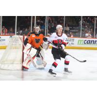 Lehigh Valley Phantoms' Samuel Ersson and Belleville Senators' Roby Jarventie