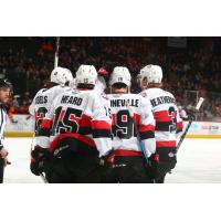 Belleville Senators' Cole Cassels, Mitchell Heard, John Quenneville and Dillon Heatherington on game night