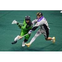 Saskatchewan Rush's Ryan Barnable battles San Diego Seals' Tre Leclaire