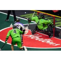 Saskatchewan Rush's Kyle Rubisch and Alex Buque versus San Diego Seals' Austin Staats