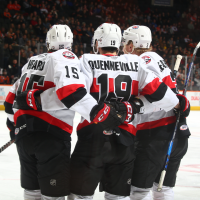 Belleville Senators huddle up after a goal