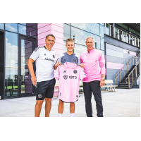 Inter Miami CF Chief Soccer Officer and Sporting Director Chris Henderson, midfielder Bryce Duke and head coach Phil Neville