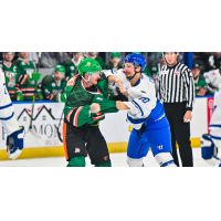 Kansas City Mavericks' Josh Elmes versus Wichita Thunder's Austin Crossley