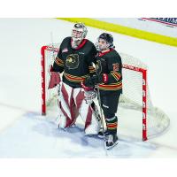 Vancouver Giants' Brett Mirwald and Aidan Barfoot