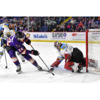 Atlanta Gladiators goaltender Alex Sakellaropoulos makes a stop against the Reading Royals