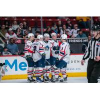 Springfield Thunderbirds' Nikita Alexandrov, Mikhail Abramov and Matt Kessel celebrate win