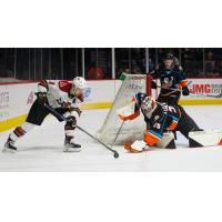 Tucson Roadrunners' Mike Carcone battles San Diego Gulls' Gage Alexander