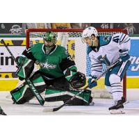 Texas Stars' Scott Wedgewood and San Jose Barracuda's Kyle Criscuolo in action