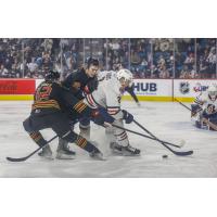 Vancouver Giants centre Connor Dale (left) and right wing Tyler Thorpe vs. the Kamloops Blazers