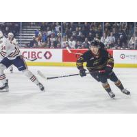 Vancouver Giants defenceman Mazden Leslie vs. the Kamloops Blazers