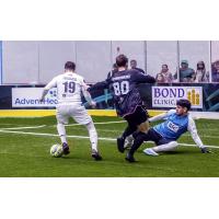 Florida Tropics' Ricardo Diegues and St. Louis Ambush's Richard Schmermund in action